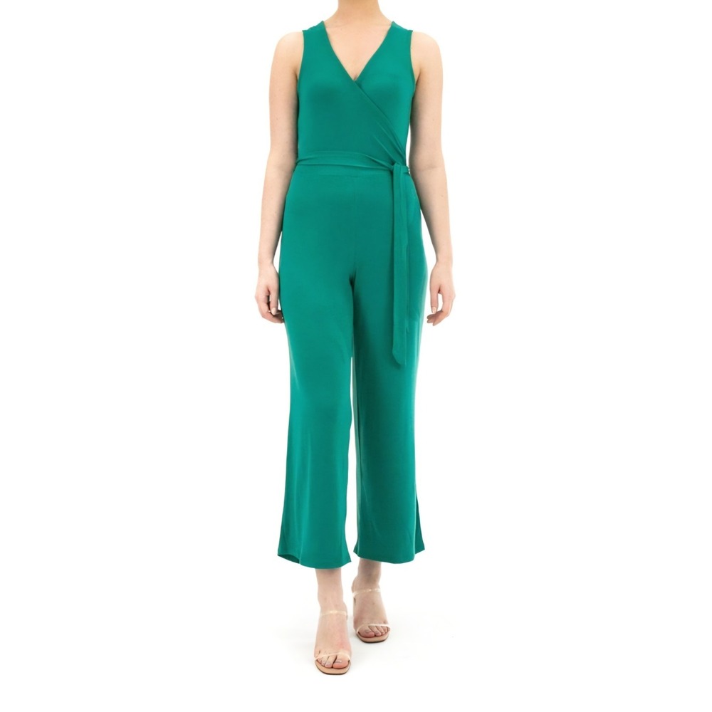 Nina Leonard Suplice Wide-Leg Jumpsuit In Green Color Size XL